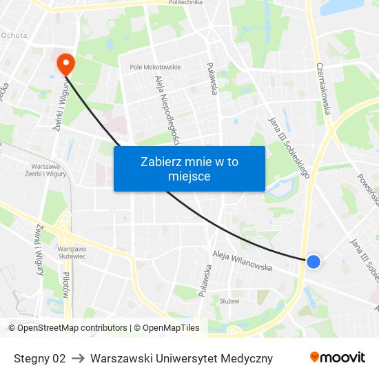 Stegny 02 to Warszawski Uniwersytet Medyczny map