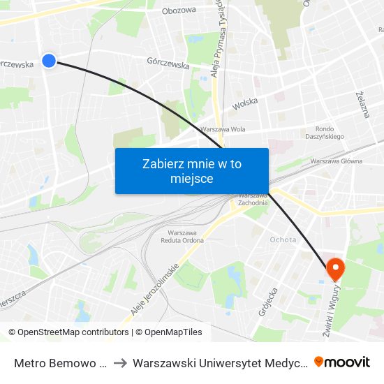 Metro Bemowo 01 to Warszawski Uniwersytet Medyczny map