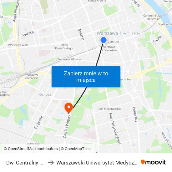 Dw. Centralny 12 to Warszawski Uniwersytet Medyczny map