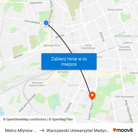 Metro Młynów 02 to Warszawski Uniwersytet Medyczny map