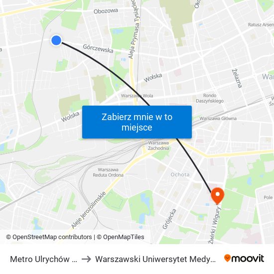 Metro Ulrychów to Warszawski Uniwersytet Medyczny map