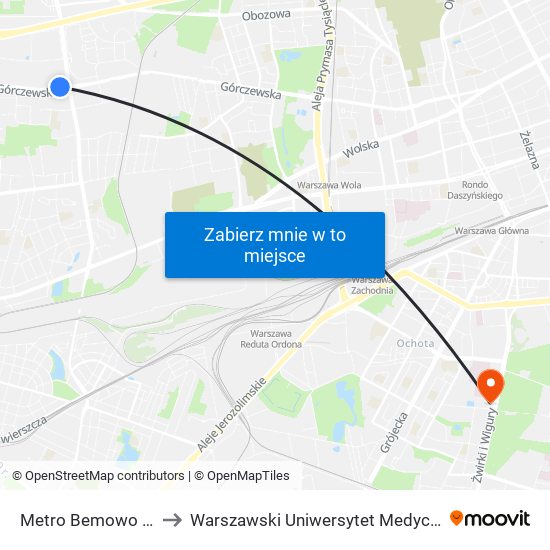 Metro Bemowo 02 to Warszawski Uniwersytet Medyczny map