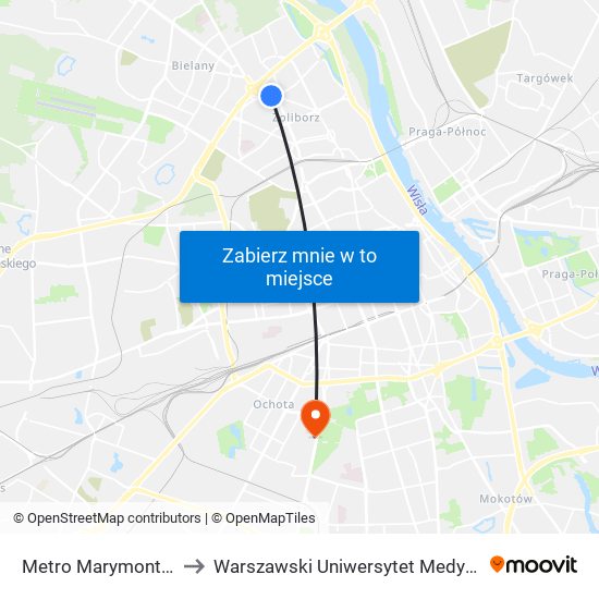 Metro Marymont 01 to Warszawski Uniwersytet Medyczny map