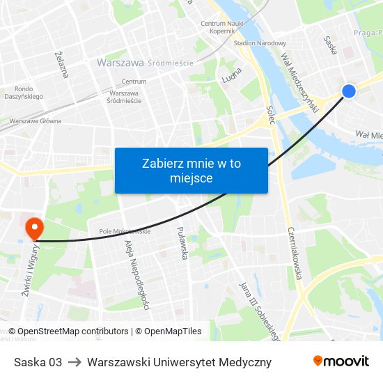 Saska 03 to Warszawski Uniwersytet Medyczny map