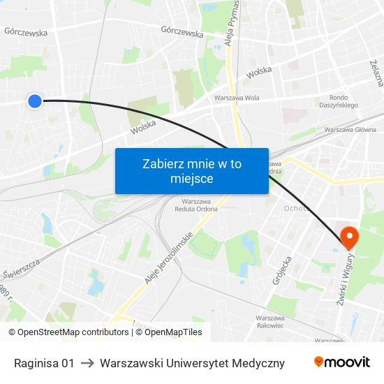 Raginisa to Warszawski Uniwersytet Medyczny map