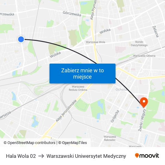 Hala Wola 02 to Warszawski Uniwersytet Medyczny map