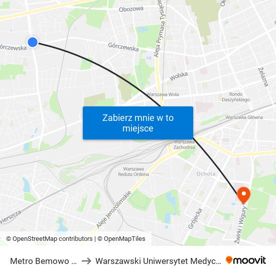 Metro Bemowo to Warszawski Uniwersytet Medyczny map