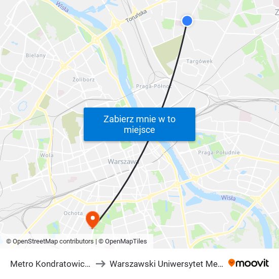 Metro Kondratowicza to Warszawski Uniwersytet Medyczny map