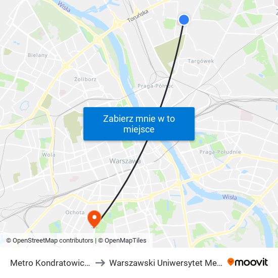 Metro Kondratowicza 01 to Warszawski Uniwersytet Medyczny map