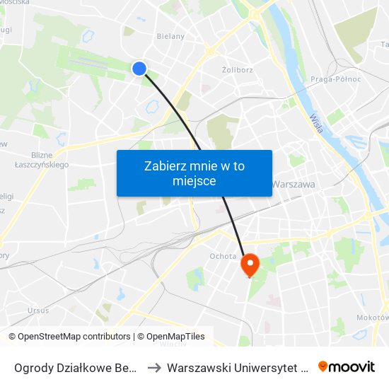 Ogrody Działkowe Bemowo 02 to Warszawski Uniwersytet Medyczny map