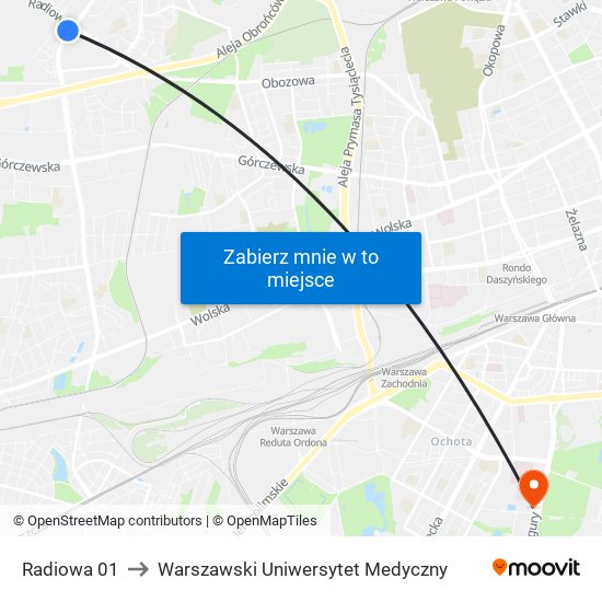 Radiowa 01 to Warszawski Uniwersytet Medyczny map