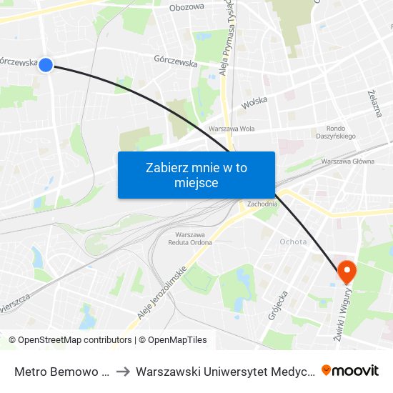 Metro Bemowo 03 to Warszawski Uniwersytet Medyczny map