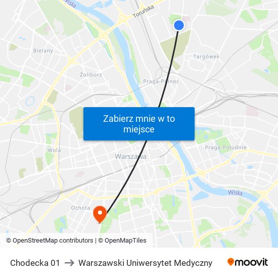 Chodecka 01 to Warszawski Uniwersytet Medyczny map