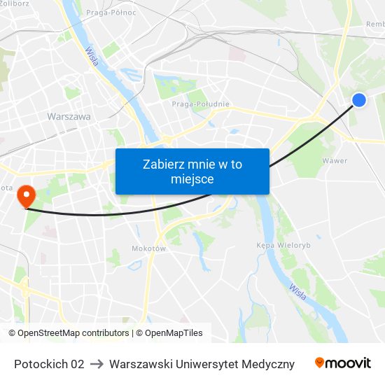 Potockich 02 to Warszawski Uniwersytet Medyczny map