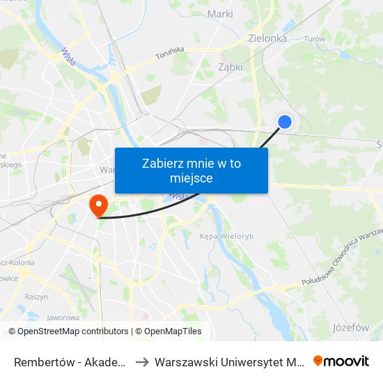 Rembertów - Akademia 02 to Warszawski Uniwersytet Medyczny map