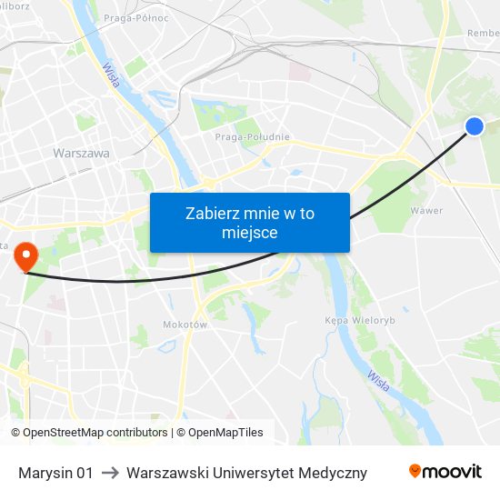 Marysin 01 to Warszawski Uniwersytet Medyczny map