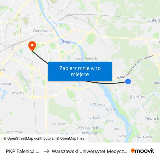 PKP Falenica 03 to Warszawski Uniwersytet Medyczny map