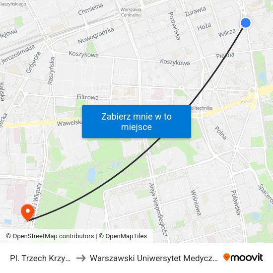 Pl. Trzech Krzyży to Warszawski Uniwersytet Medyczny map