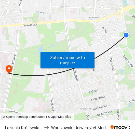 Łazienki Królewskie 01 to Warszawski Uniwersytet Medyczny map