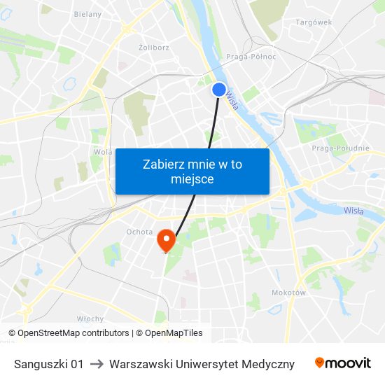 Sanguszki 01 to Warszawski Uniwersytet Medyczny map