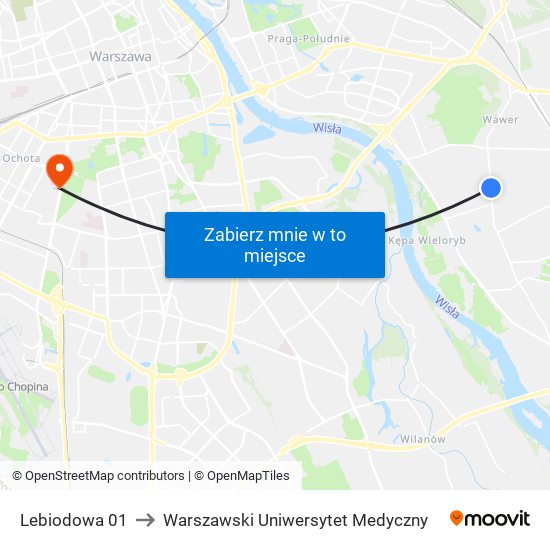 Lebiodowa 01 to Warszawski Uniwersytet Medyczny map