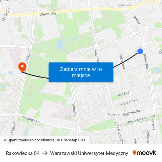 Rakowiecka 04 to Warszawski Uniwersytet Medyczny map