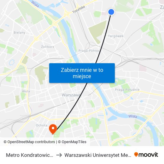 Metro Kondratowicza 04 to Warszawski Uniwersytet Medyczny map