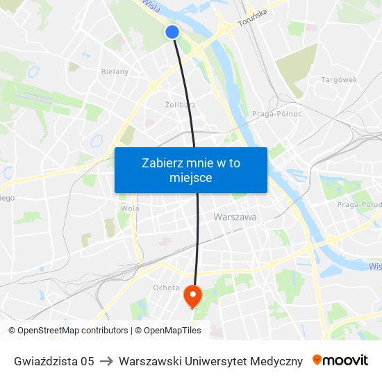 Gwiaździsta 05 to Warszawski Uniwersytet Medyczny map