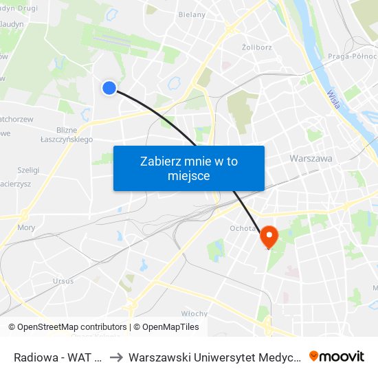 Radiowa - WAT 02 to Warszawski Uniwersytet Medyczny map