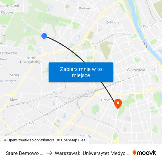 Stare Bemowo 01 to Warszawski Uniwersytet Medyczny map