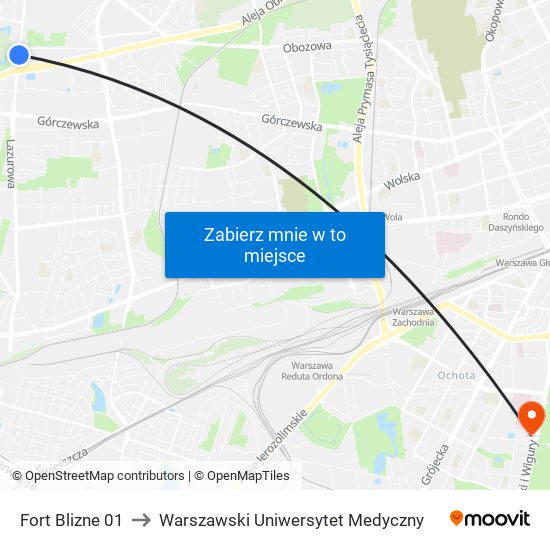 Fort Blizne 01 to Warszawski Uniwersytet Medyczny map