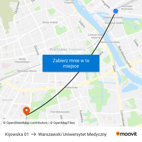 Kijowska 01 to Warszawski Uniwersytet Medyczny map