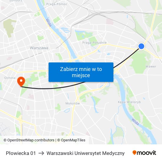 Płowiecka 01 to Warszawski Uniwersytet Medyczny map