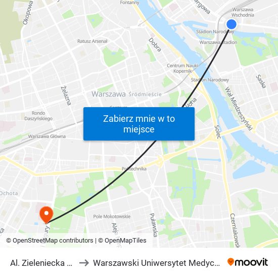 Al. Zieleniecka 04 to Warszawski Uniwersytet Medyczny map