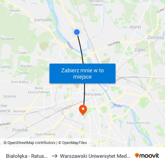 Białołęka - Ratusz 02 to Warszawski Uniwersytet Medyczny map