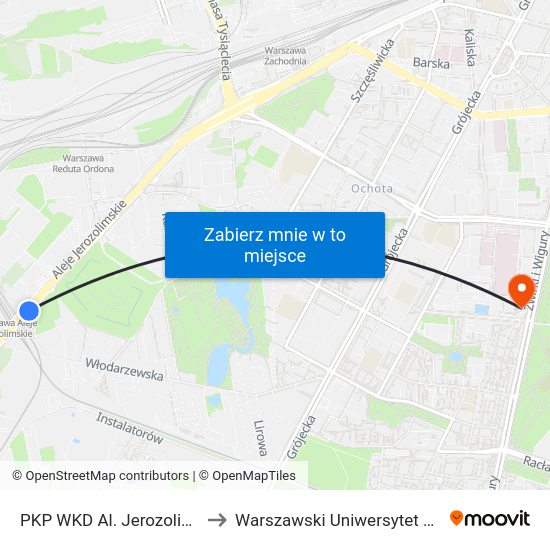 PKP WKD Al. Jerozolimskie to Warszawski Uniwersytet Medyczny map