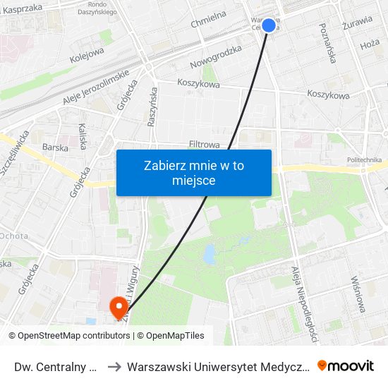 Dw. Centralny 01 to Warszawski Uniwersytet Medyczny map