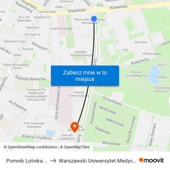 Pomnik Lotnika to Warszawski Uniwersytet Medyczny map