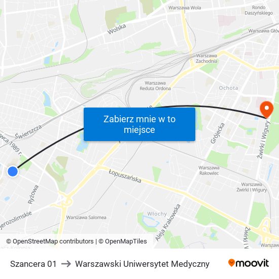 Szancera 01 to Warszawski Uniwersytet Medyczny map