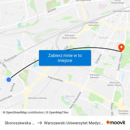 Skoroszewska 01 to Warszawski Uniwersytet Medyczny map