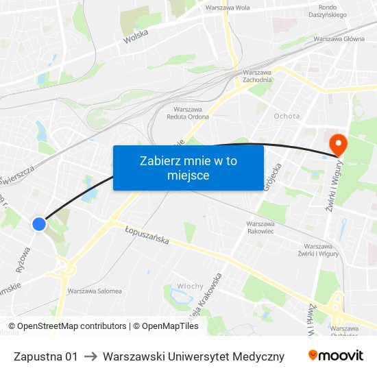 Zapustna 01 to Warszawski Uniwersytet Medyczny map