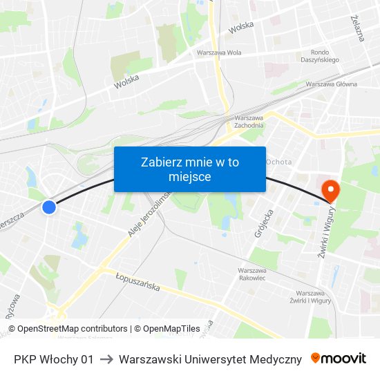 PKP Włochy 01 to Warszawski Uniwersytet Medyczny map