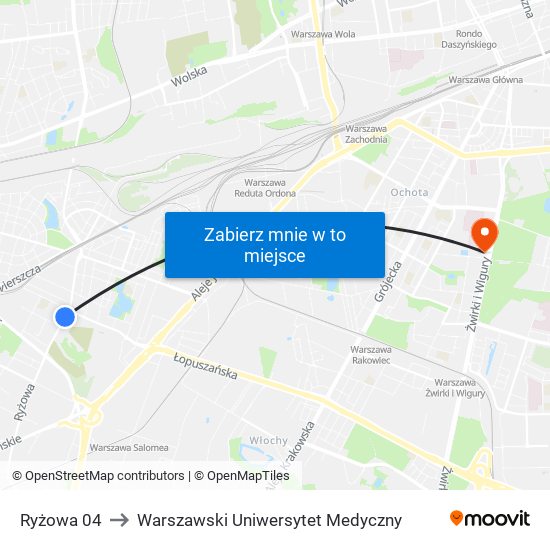 Ryżowa to Warszawski Uniwersytet Medyczny map