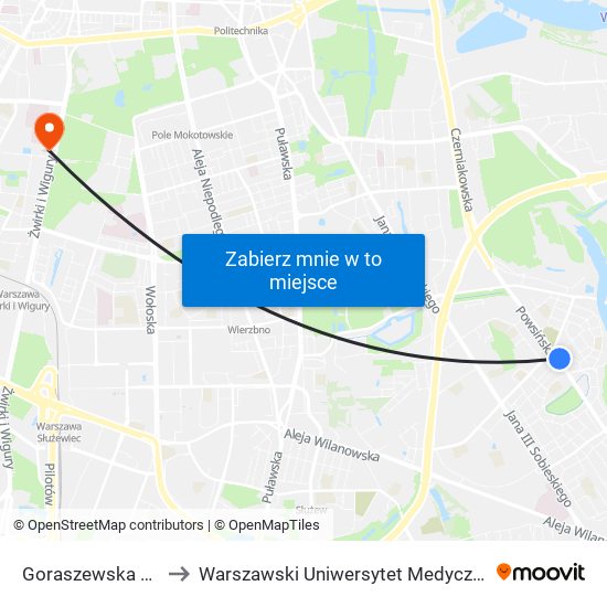 Goraszewska 02 to Warszawski Uniwersytet Medyczny map