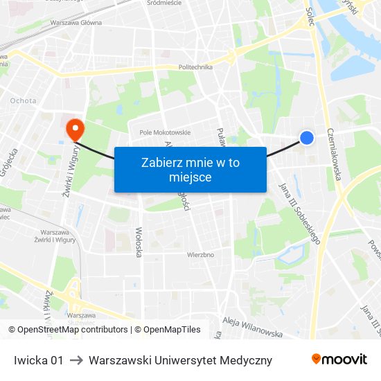 Iwicka 01 to Warszawski Uniwersytet Medyczny map
