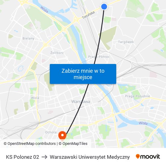 KS Polonez 02 to Warszawski Uniwersytet Medyczny map