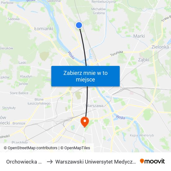 Orchowiecka 02 to Warszawski Uniwersytet Medyczny map