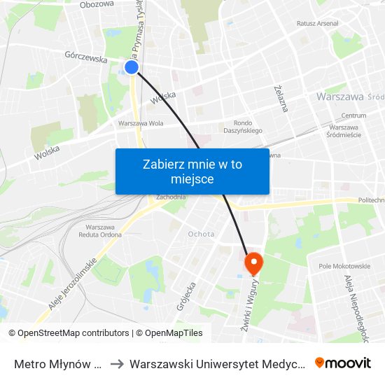 Metro Młynów 03 to Warszawski Uniwersytet Medyczny map