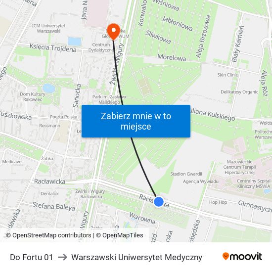 Do Fortu to Warszawski Uniwersytet Medyczny map