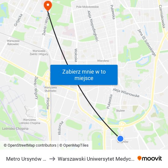 Metro Ursynów 03 to Warszawski Uniwersytet Medyczny map